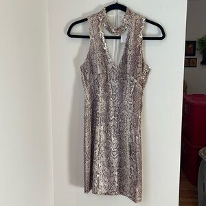 NWT Olivaceous purple and cream snakeskin print midi dress